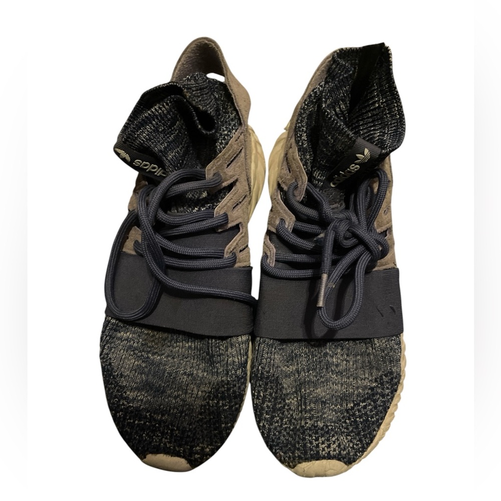 Adidas Knit Lace-Up Sneakers in Blue and white